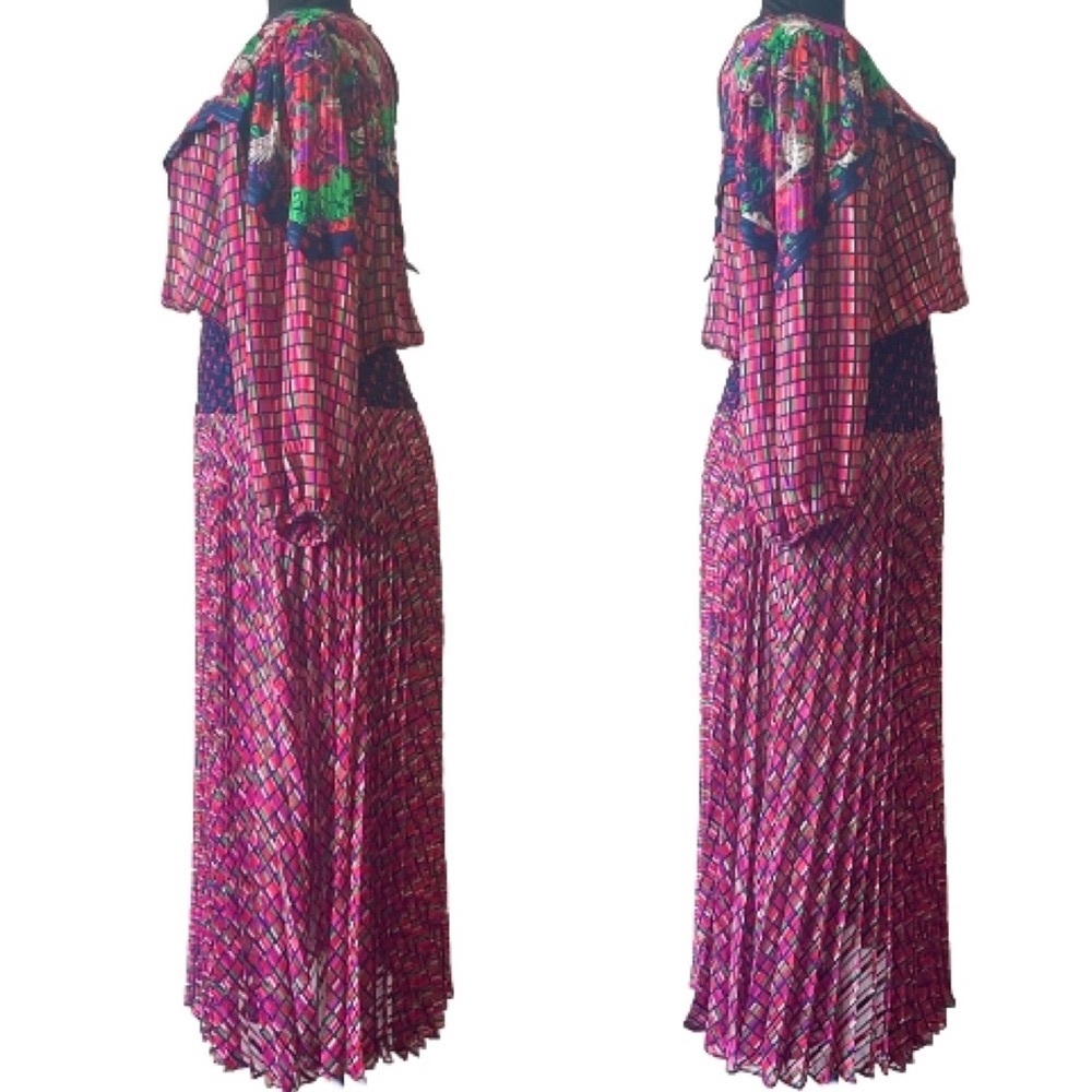 Diane Freis Dress 1980s Vintage Designer Dress Trendy Colorful Pleat Ruche Waist - Picture 3 of 10